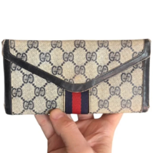 Gucci Beige GG Canvas Wallet with Red and Navy Web Stripe - Picture 3 of 9
